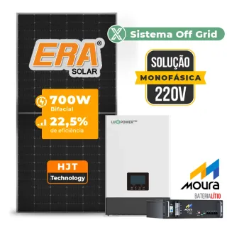 Gerador de Energia Solar Retrofit Luxpower Sem Estrutura SGF 1,4KWP ERA 700W WPV 5KW AC 220 MONO DC48V BAT. LITIO 4,8kWh