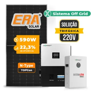 Gerador de Energia Solar Off Grid Interativo Luxpower Telhado Ondulado SGF 18,88KWP ERA 590W SNA-BR 5KW AC TRIF. 220V DC48V BAT. LITIO 15,36kWh