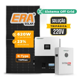 Gerador de Energia Solar Retrofit Luxpower Sem Estrutura SGF 2,48KWP ERA 620W SNA-BR 5KW AC TRIF. 220V DC48V BAT. LITIO 15,36kWh