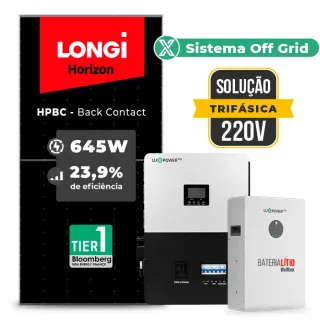 Gerador de Energia Solar Retrofit Luxpower Sem Estrutura SGF 2,58KWP LONGI 645W HPBC SNA-BR 5KW AC 127 BIFASICO DC48V
