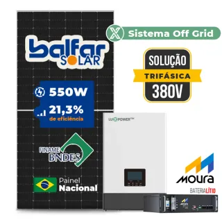 Gerador de Energia Solar Off Grid Interativo Luxpower Telhado Fibro Parafuso Metal SGF 24,2KWP FINAME 550W WPV 5KW AC TRIF. 380V DC48V BAT. LITIO 19,2kWh