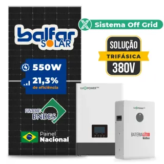 Gerador de Energia Solar Off Grid Interativo Luxpower Telhado Cerâmico Gancho SGF 24,2KWP FINAME 550W WPV 5KW AC TRIF. 380V DC48V BAT. LITIO 20,48kWh