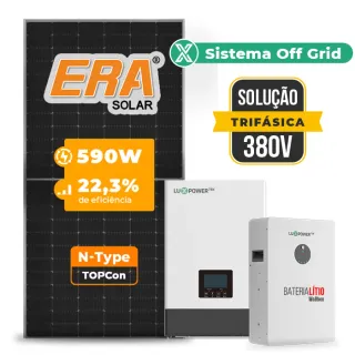 Gerador de Energia Solar Off Grid Interativo Luxpower Telhado Ondulado SGF 25,96KWP ERA 590W WPV 5KW AC TRIF. 380V DC48V BAT. LITIO 20,48kWh