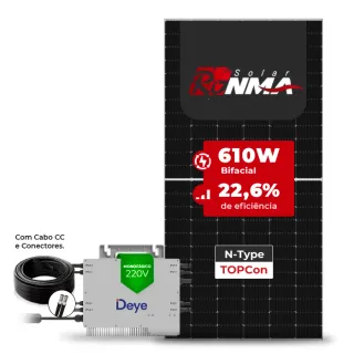 Gerador de Energia Solar Microinversor DEYE Sem Estrutura SGF 2,44KWP RONMA 610W BIFACIAL SUN 2.25KW 4MPPT MONO 220V COM CABO