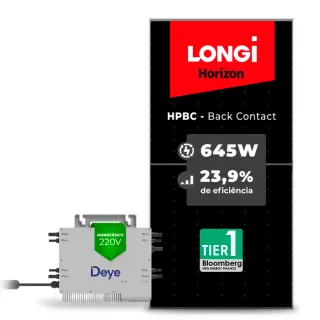 Gerador de Energia Solar Microinversor DEYE Sem Estrutura SGF 2,58KWP LONGI 645W HPBC SUN 2.25KW 4MPPT MONO 220V