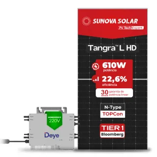 Gerador de Energia Solar Microinversor DEYE Sem Estrutura SGF 2,44KWP SUNOVA N-TYPE MONO 610W SUN 2.25KW 4MPPT MONO 220V