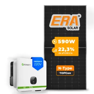 Gerador de Energia Solar On Grid Growatt Solo Mesa 8 Painéis SGF 15,34KWP ERA N-TYPE MONO 590W MID XL2 15KW 4MPPT TRIF 220V
