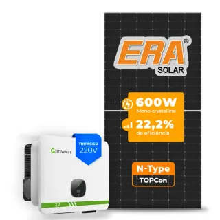 Gerador de Energia Solar On Grid Growatt Solo Mesa 8 Painéis SGF 15,60KWP ERA N-TYPE MONO 600W MID XL2 15KW 4MPPT TRIF 220V