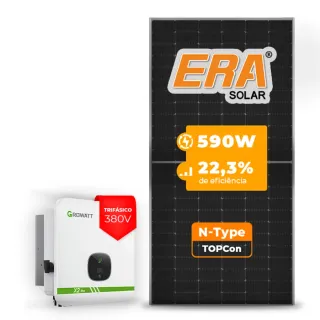 Gerador de Energia Solar On Grid Growatt Solo Mesa 8 Painéis SGF 15,34KWP ERA N-TYPE MONO 590W MOD X2 15KW 2MPPT TRIF 380V
