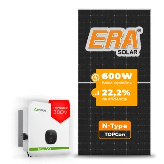 Gerador de Energia Solar On Grid Growatt Solo Mesa 8 Painéis SGF 15,60KWP ERA N-TYPE MONO 600W MOD X2 15KW 2MPPT TRIF 380V