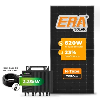 Gerador de Energia Solar Microinversor Growatt Sem Estrutura SGF 2,48KWP ERA N-TYPE MONO 620W NEO 2.25KW 4MPPT MONO 220V COM CABO