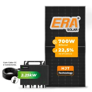 Gerador de Energia Solar Microinversor Growatt Telhado Metálico Mini Trilho SGF 2,8KWP ERA HJT BIFACIAL 700W NEO 2.25KW 4MPPT MONO 220V COM CABO
