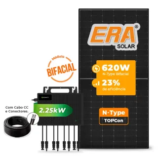 Gerador de Energia Solar Microinversor Growatt Telhado Metálico Mini Trilho SGF 2,48KWP ERA BLACK FRAME 620W NEO 2.25KW 4MPPT MONO 220V COM CABO