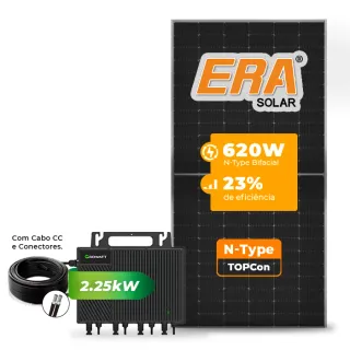 Gerador de Energia Solar Microinversor Growatt Sem Estrutura SGF 2,48KWP ERA BIFACIAL 620W NEO 2.25KW 4MPPT MONO 220V COM CABO