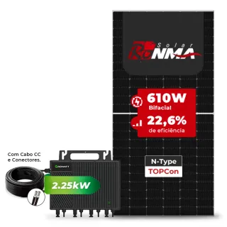 Gerador de Energia Solar Microinversor Growatt Sem Estrutura SGF 2,44KWP RONMA 610W BIFACIAL NEO 2.25KW 4MPPT MONO 220V COM CABO