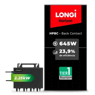 Gerador de Energia Solar Microinversor Growatt Telhado Fibro Parafuso Madeira SGF 2,58KWP LONGI 645W HPBC NEO 2.25KW 4MPPT MONO 220V