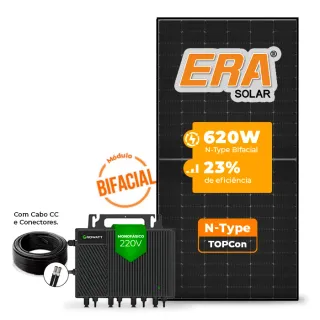 Gerador de Energia Solar Microinversor Growatt Telhado Metálico Mini Trilho SGF 2,48KWP ERA BLACK FRAME 620W NEO 2KW 4MPPT MONO 220V COM CABO
