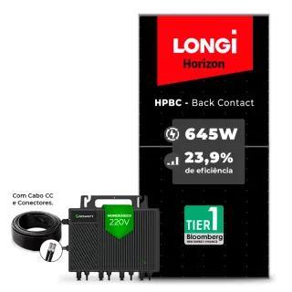 Gerador de Energia Solar Microinversor Growatt Telhado Fibro Parafuso Madeira SGF 2,58KWP LONGI 645W HPBC NEO 2KW 4MPPT MONO 220V COM CABO