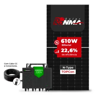 Gerador de Energia Solar Microinversor Growatt Sem Estrutura SGF 2,44KWP RONMA 610W BIFACIAL NEO 2KW 4MPPT MONO 220V COM CABO