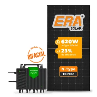 Gerador de Energia Solar Microinversor Growatt Telhado Metálico Mini Trilho SGF 2,48KWP ERA BLACK FRAME 620W NEO 2KW 4MPPT MONO 220V