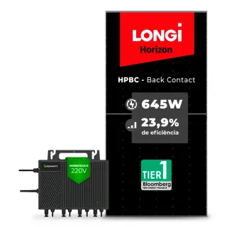 Gerador de Energia Solar Microinversor Growatt Sem Estrutura SGF 2,58KWP LONGI 645W HPBC NEO 2KW 4MPPT MONO 220V