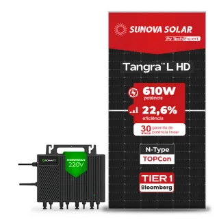 Gerador de Energia Solar Microinversor Growatt Sem Estrutura SGF 2,44KWP SUNOVA N-TYPE MONO 610W NEO 2KW 4MPPT MONO 220V