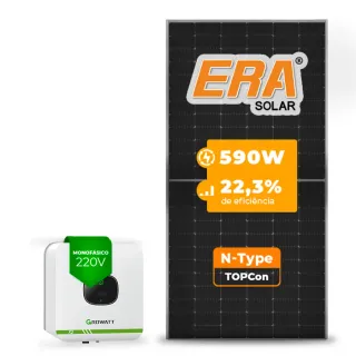 Gerador de Energia Solar On Grid Growatt Sem Estrutura SGF 2,95KWP ERA N-TYPE MONO 590W MIC X2 3KW 1MPPT MONO 220V