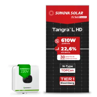 Gerador de Energia Solar On Grid Growatt Laje Inclinação SGF 3,05KWP SUNOVA N-TYPE MONO 610W MIC X2 3KW 1MPPT MONO 220V