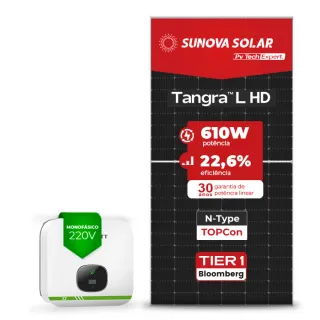 Gerador de Energia Solar On Grid Growatt Laje Inclinação SGF 4,88KWP SUNOVA N-TYPE MONO 610W MIN X2 5KW 2MPPT MONO 220V
