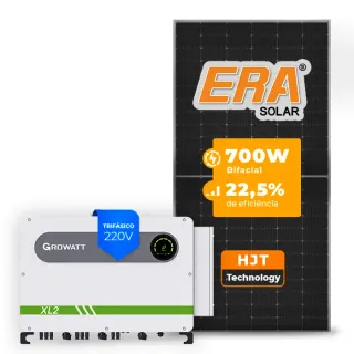 Gerador de Energia Solar Inversão de Fluxo Growatt Sem Estrutura SGF 89,60KWP ERA HJT BIFACIAL 700W MAX XL2 50KW 8MPPT TRIF 220V