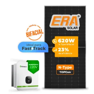 Gerador de Energia Solar On Grid Growatt Sem Estrutura SGF 6,20KWP ERA BIFACIAL 620W MIN X2 7.5KW 2MPPT FAST TRACK MONO 220V