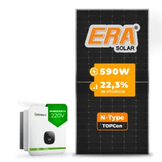 Gerador de Energia Solar On Grid Growatt Solo Mesa 8 Painéis SGF 5,90KWP ERA N-TYPE MONO 590W MIN X2 7.5KW 2MPPT MONO 220V