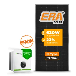 Gerador de Energia Solar On Grid Growatt Telhado Metálico Mini Trilho SGF 7,44KWP ERA BIFACIAL 620W MIN X2 8KW 3MPPT MONO 220V
