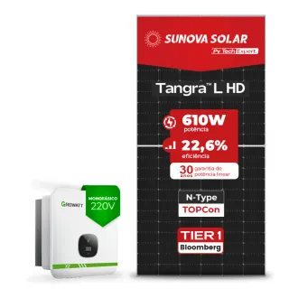 Gerador de Energia Solar On Grid Growatt Laje Inclinação SGF 8,54KWP SUNOVA N-TYPE MONO 610W MIN X2 8KW 3MPPT MONO 220V