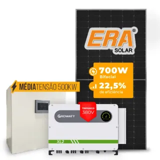 Gerador de Energia Solar Mercado Livre Growatt Média Tensão Sem Estrutura SGF 588,00KWP ERA HJT BIFACIAL 700W MAX 75KW 7MPPT TRIF 380V