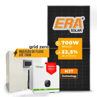 Gerador de Energia Solar Inversão de Fluxo Growatt Sem Estrutura SGF 61,60KWP ERA HJT BIFACIAL 700W MID X2 50KW 4MPPT TRIF 380V