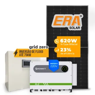 Gerador de Energia Solar Inversão de Fluxo Growatt Sem Estrutura SGF 52,08KWP ERA N-TYPE MONO 620W MAX XL2 50KW 8MPPT TRIF 220V