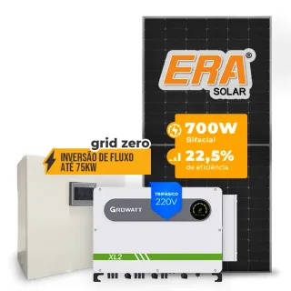 Gerador de Energia Solar Inversão de Fluxo Growatt Sem Estrutura SGF 58,80KWP ERA HJT BIFACIAL 700W MAX XL2 50KW 8MPPT TRIF 220V