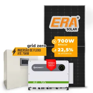Gerador de Energia Solar Inversão de Fluxo Growatt Sem Estrutura SGF 92,40KWP ERA HJT BIFACIAL 700W MAX 75KW 7MPPT TRIF 380V