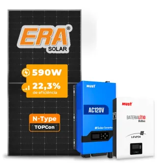 Gerador de Energia Solar Off Grid Interativo Must Telhado Ondulado SGF 4,72KWP ERA 590W PV29 LHP 5KW AC120V DC48V BAT. LITIO 5.12KWH 100A