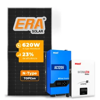 Gerador de Energia Solar Retrofit Must Sem Estrutura SGF 1,24KWP ERA 620W PV29 HP 5KW AC220V DC48V BAT. LITIO 5.12KWH 100A