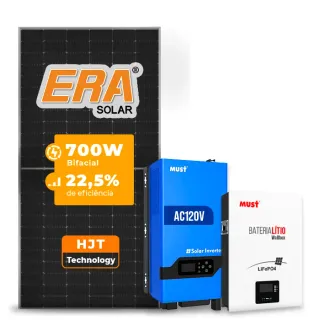 Gerador de Energia Solar Off Grid Interativo Must Sem Estrutura SGF 5,6KWP ERA 700W PV29 LHP 5KW AC120V DC48V BAT. LITIO 5.12KWH 100A