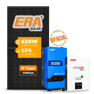 Gerador de Energia Solar Off Grid Interativo Must Telhado Cerâmico Gancho SGF 4,96KWP ERA BLACK 620W PV29 LHP 5KW AC120V DC48V BAT. LITIO