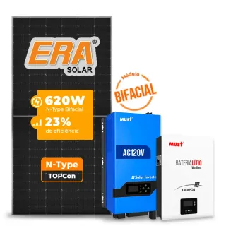 Gerador de Energia Solar Off Grid Interativo Must Sem Estrutura SGF 4,96KWP ERA BIF 620W PV29 LHP 5KW AC120V DC48V BAT. LITIO 5.12KWH 100A