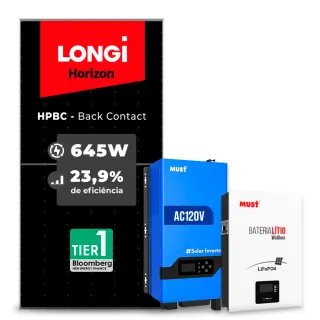 Gerador de Energia Solar Retrofit Must Sem Estrutura SGF 1,29KWP LONGI 645W HPBC PV29 LHP 5KW AC120V DC48V