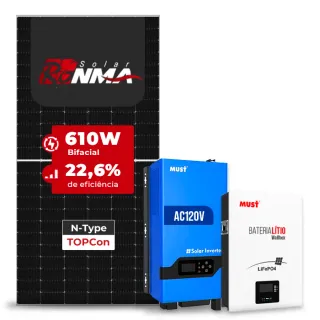 Gerador de Energia Solar Retrofit Must Sem Estrutura SGF 1,22KWP RONMA 610W PV29 LHP 5KW AC120V DC48V BAT. LITIO 5.12KWH 100A