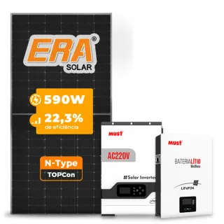 Gerador de Energia Solar Off Grid Interativo Must Telhado Ondulado SGF 4,72KWP ERA 590W PV29 HP 5KW AC220V DC48V BAT. LITIO 5.12KWH 100A