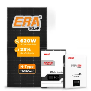 Gerador de Energia Solar Off Grid Interativo Must Sem Estrutura SGF 4,96KWP ERA 620W PV29 HP 5KW AC220V DC48V BAT. LITIO 5.12KWH 100A