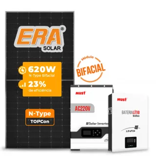 Gerador de Energia Solar Off Grid Interativo Must Sem Estrutura SGF 4,96KWP ERA BIF 620W PV29 HP 5KW AC220V DC48V BAT. LITIO 5.12KWH 100A