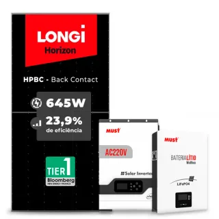 Gerador de Energia Solar Retrofit Must Sem Estrutura SGF 1,29KWP LONGI 645W HPBC PV29 LHP 5KW AC220V DC48V